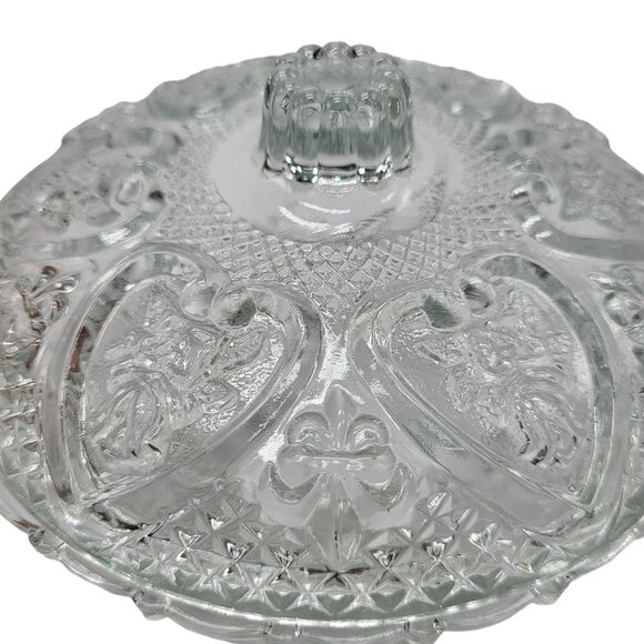 Vintage KIG Malaysia Depression Glass Candy Nut Dish Lid Rose & Heart Design - Picture 6 of 10